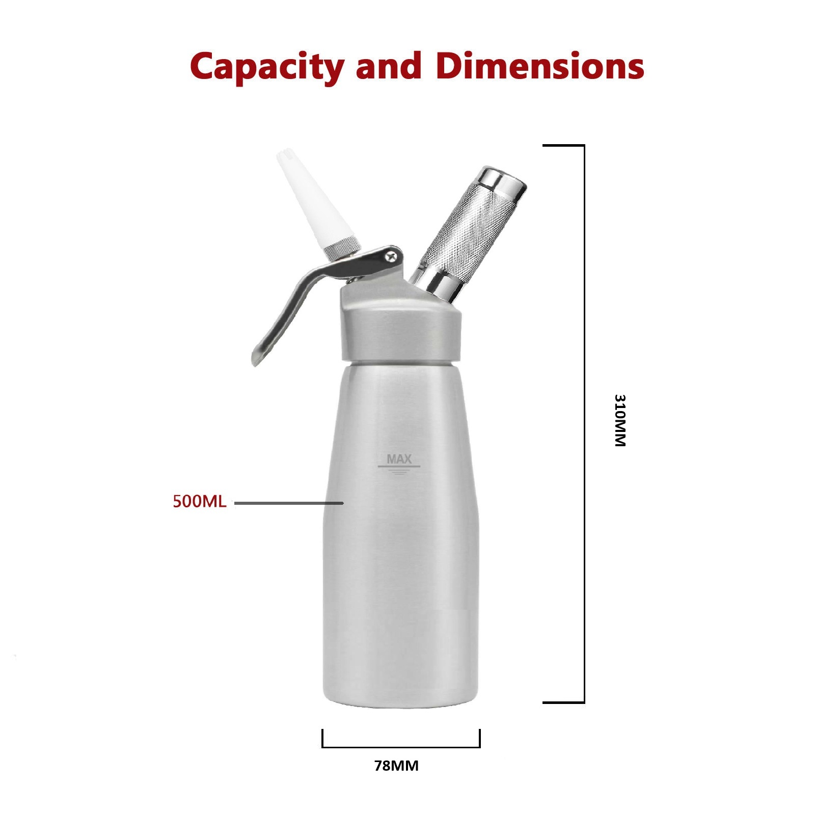 500ml Plastic Head Alu Bottle Cream Whipper with ABS Holder Nozzles Brush