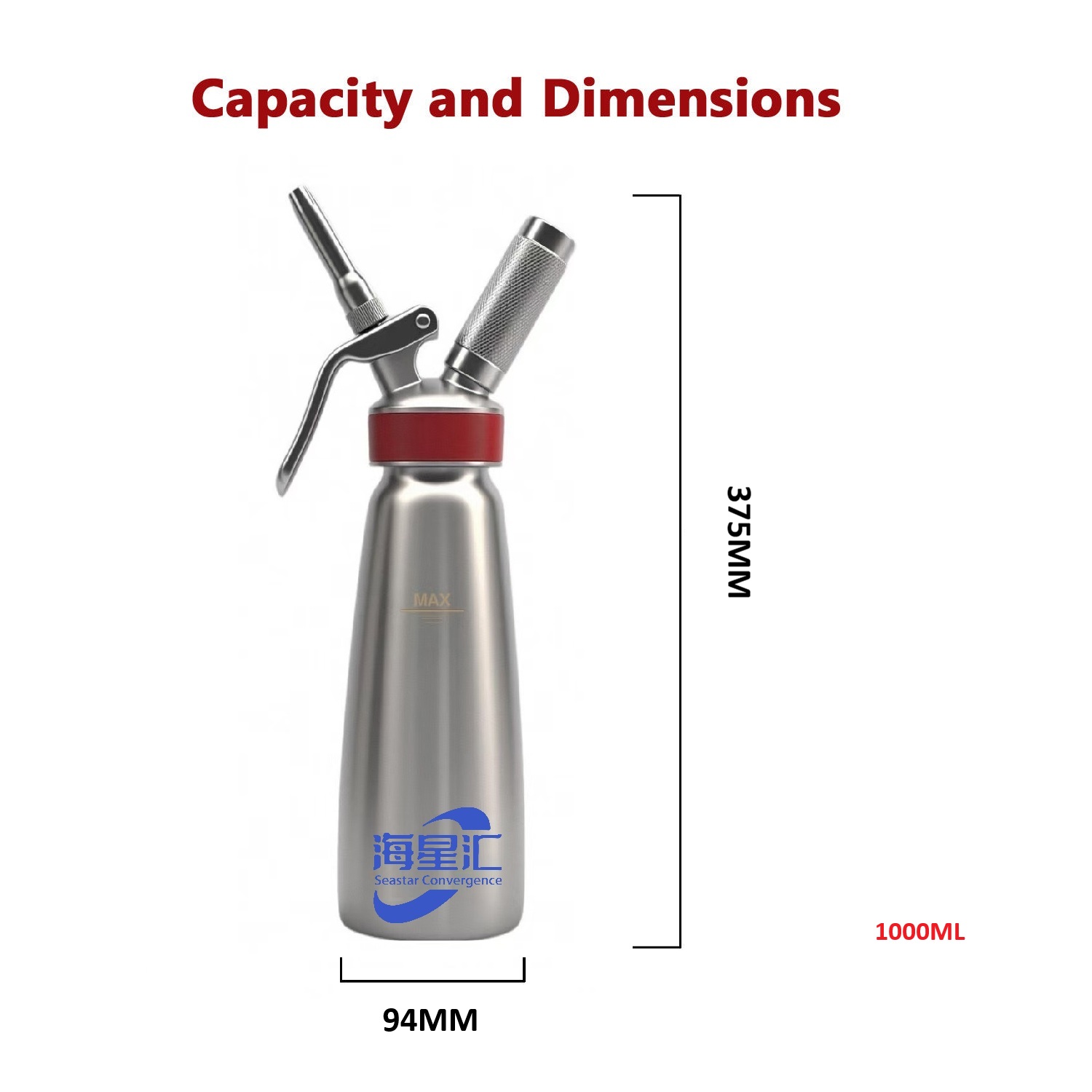 1000ml Cream Whipper Body Head Holder Parts Inside of Head Are Alu