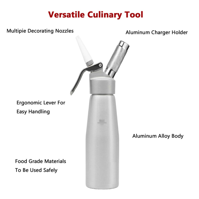 500ml Plastic Head Alu Bottle Cream Whipper with ABS Holder Nozzles Brush