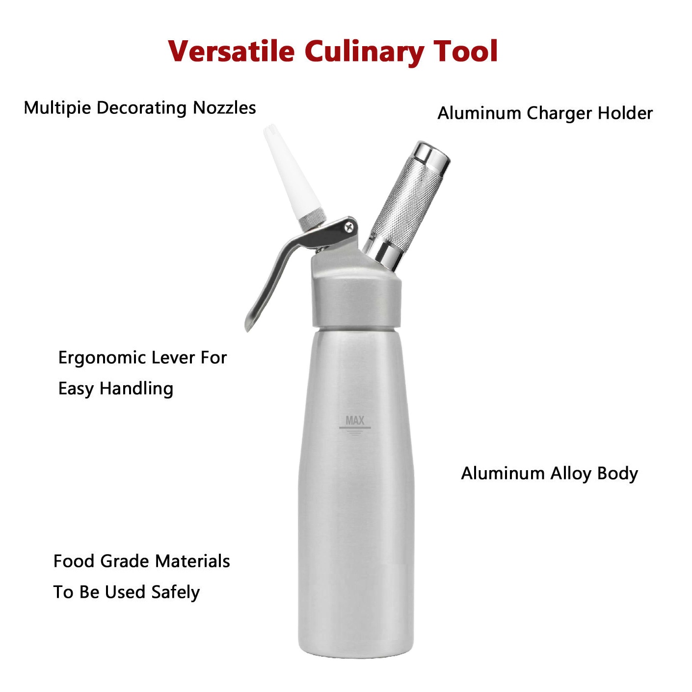 500ml Plastic Head Alu Bottle Cream Whipper with ABS Holder Nozzles Brush